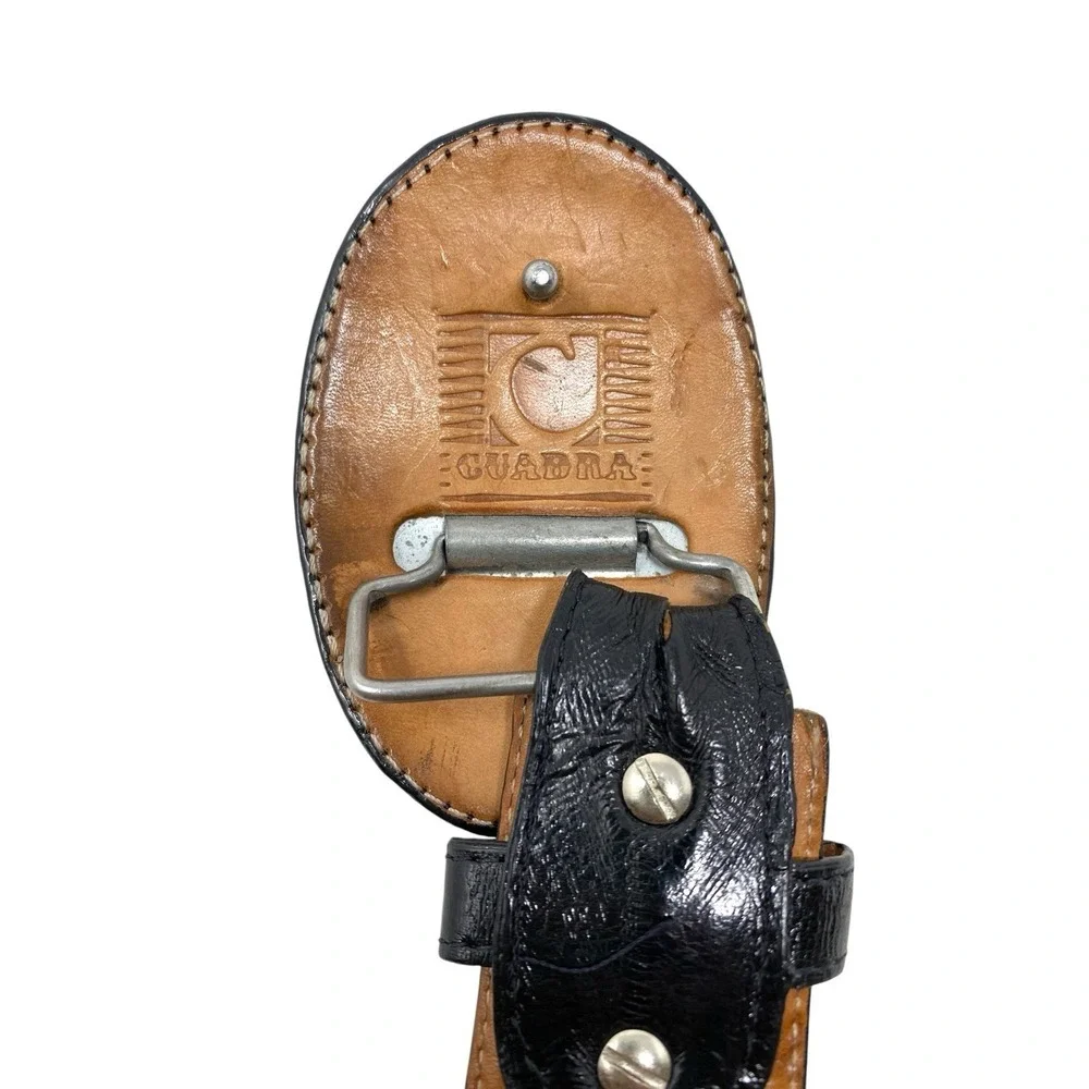 Cuadra Mens Black Genuine Eel Skin Belt Size 38 Shiny Oval Buckle